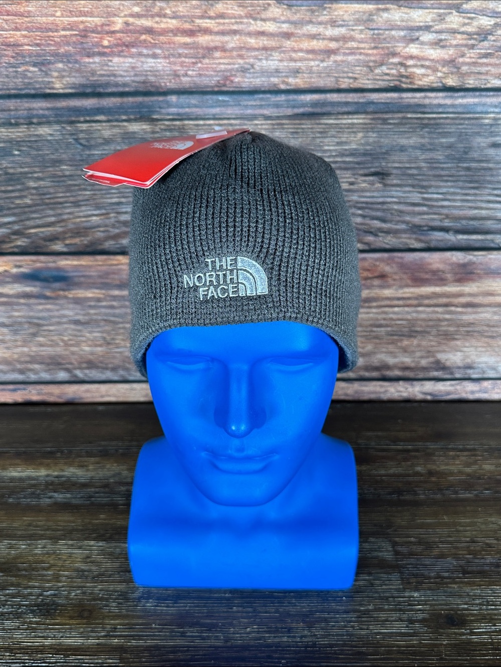 The North Face Gray Ribbed Knit Beanie with Logo